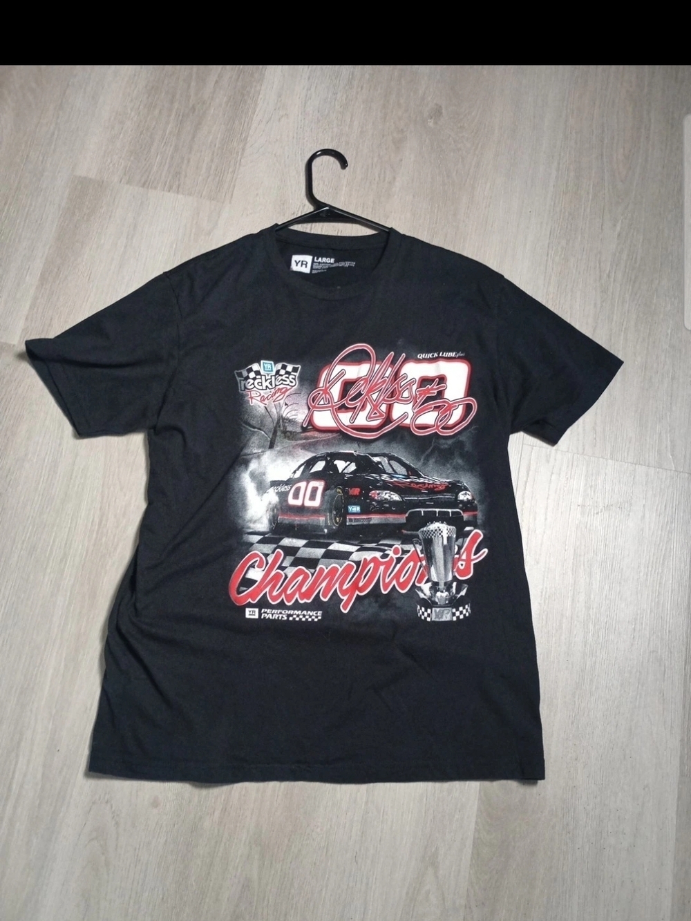 Y2K Reckless Racing Graphic T‑Shirt Large Black Motorsports Streetwear